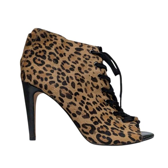 French Connection Quillan Ankle Boot Womens Leopard Calf Fur Leather Bootie Sz 9 - Picture 3 of 12